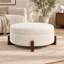Repose-pieds rond avec tissu Teddy et pieds en bois-1246405815