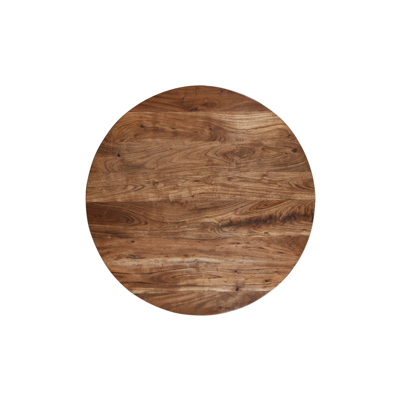 Solt Acacia Round Solid Wood Top Metal Base Dining Table, 76cm H x 100cm L x 100cm W