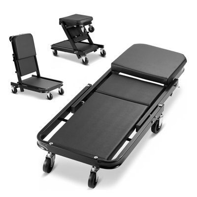 Mécanisme de pliage mécanique 40 po 3-en-1, rouleau de garage Z-Creeper robuste, dessous de voiture rampant de 480 lb avec 6 roulettes pivotantes, siège rembourré pour réparation automobile