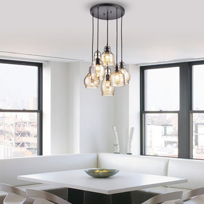 Nickelson 6 - Light Cognac Glass Antique Black and Round Base Pendant