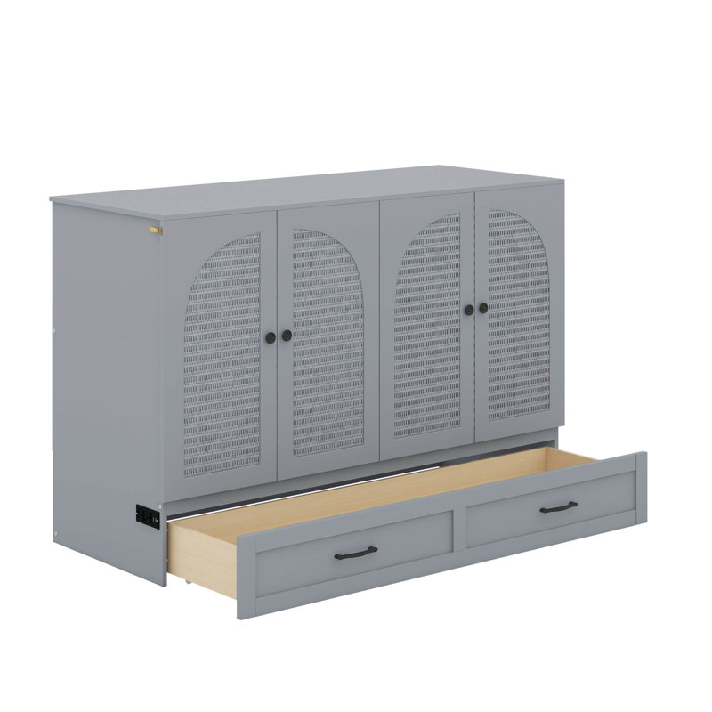 Full Murphy Bed With Drawers, Gray