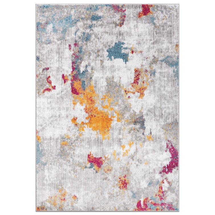 Sumanda Abstract Machine Woven Polypropylene Area Rug in White/Gray/Orange 5’ x 7’