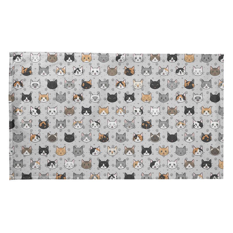 Serviette à thé à motif chat kitty, Sergé de coton, Gris