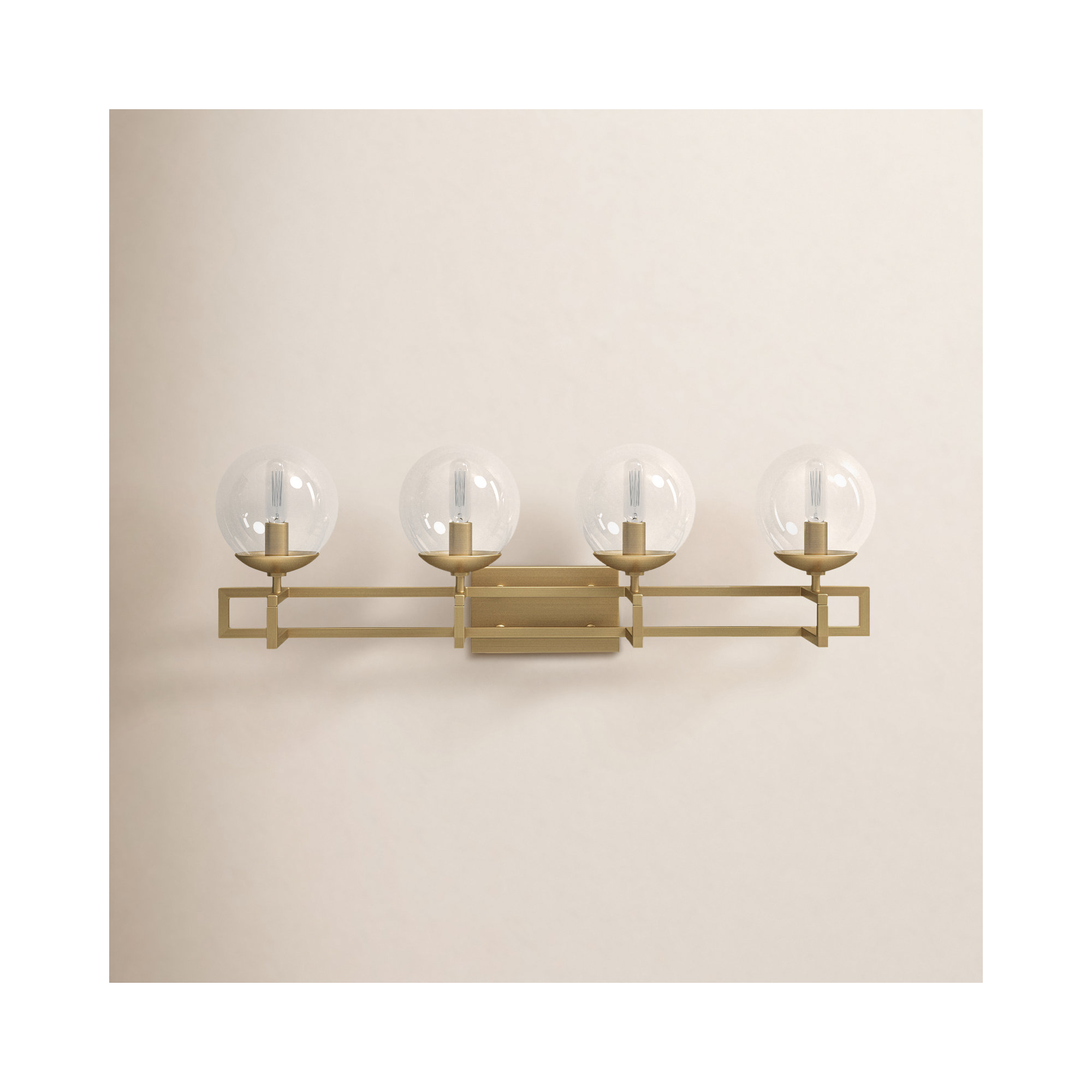 4 Light Transparent Dimmable Vanity Light, Brass