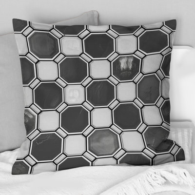 Coussin moderne noir et blanc Modern Hexagon II