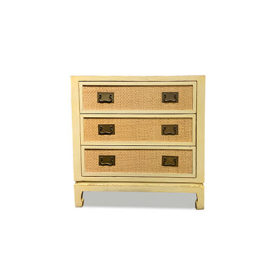 Commode 3 tiroirs en rotin incrusté - jaune pâle