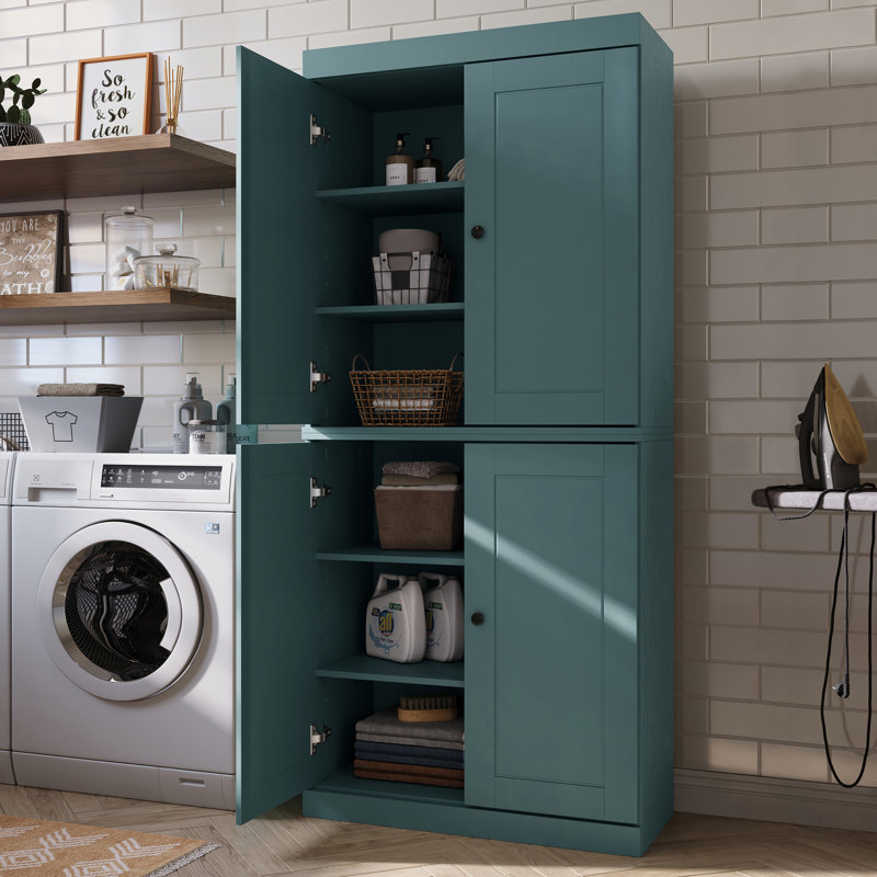 Armoire de rangement pour salle de bain et de buanderie 100% en bois massif Palace Imports, portes à panneaux surélevés, tablettes réglables, largeur 32 po, hauteur 71,5 po