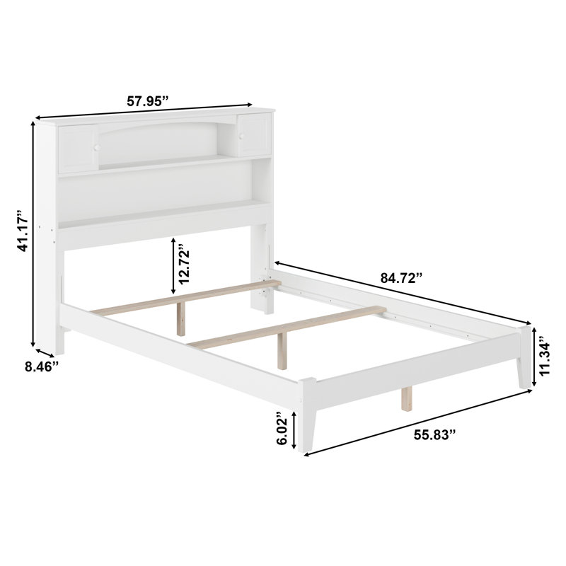 Brevyn Solid Wood Foundation Bed with Bookcase, White
