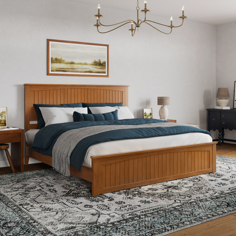 Francoise Solid Wood Low Profile Platform Bed with Matching Footboard, Light Toffee, King