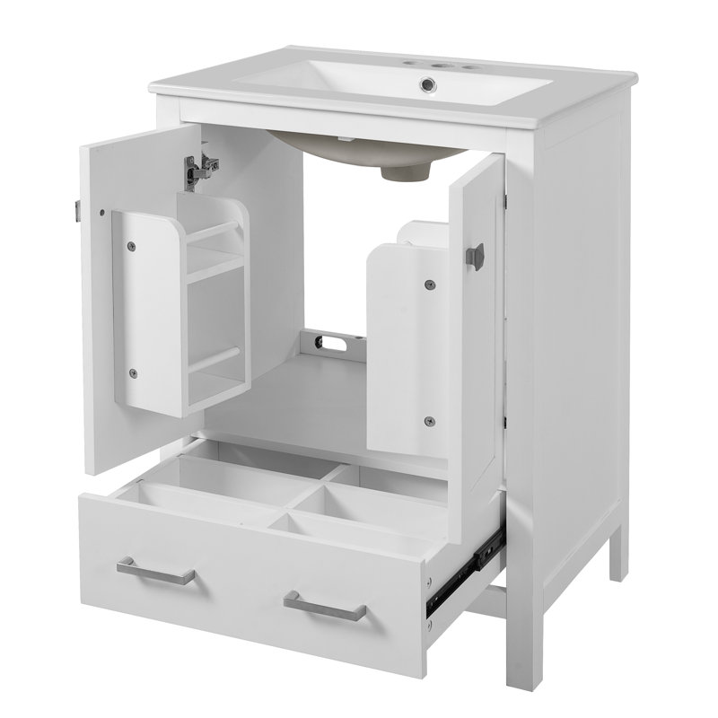 Meuble-lavabo de 48 po avec lavabo encastré Kyler, portes à fermeture en douceur et tiroir divisé, Blanc