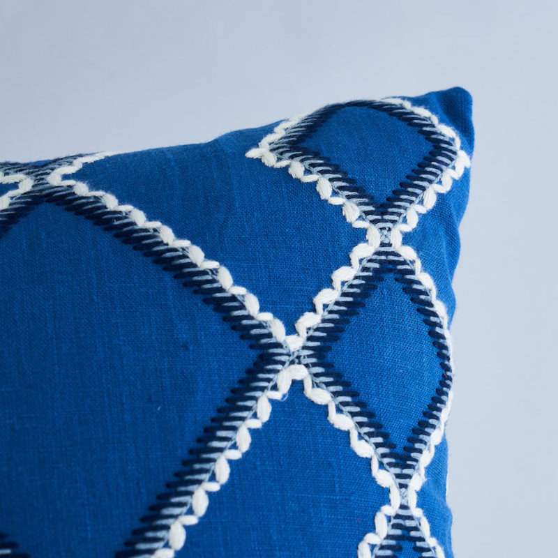 Branson Embroidery Pillow, Blue/Geometric, 20" H x 20" W