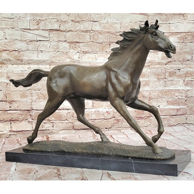 Milo Running Horse Bronze Sculpture – Realistic Equine Art on Marble Base