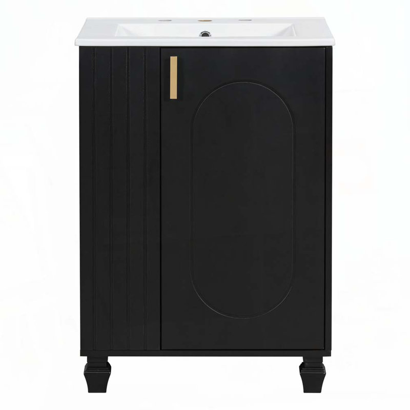 Meuble-lavabo 24 po avec lavabo en céramique, Noir