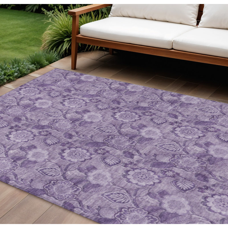 Tapis extérieur lavable floral prune et mauve 8 pi x 10 pi
