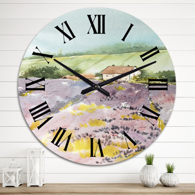 Morning Sun over The Lavender Field House I - Country Wall Clock