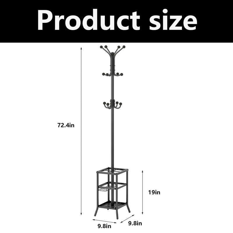Coat Rack Freestanding,Coat Rack Stand With Umbrella Holder, Black