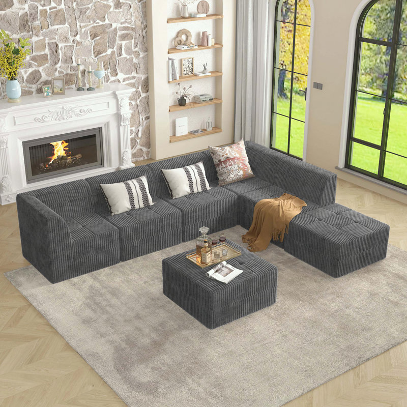 Canapé modulaire avec repose-pieds de style minimaliste, Gris
