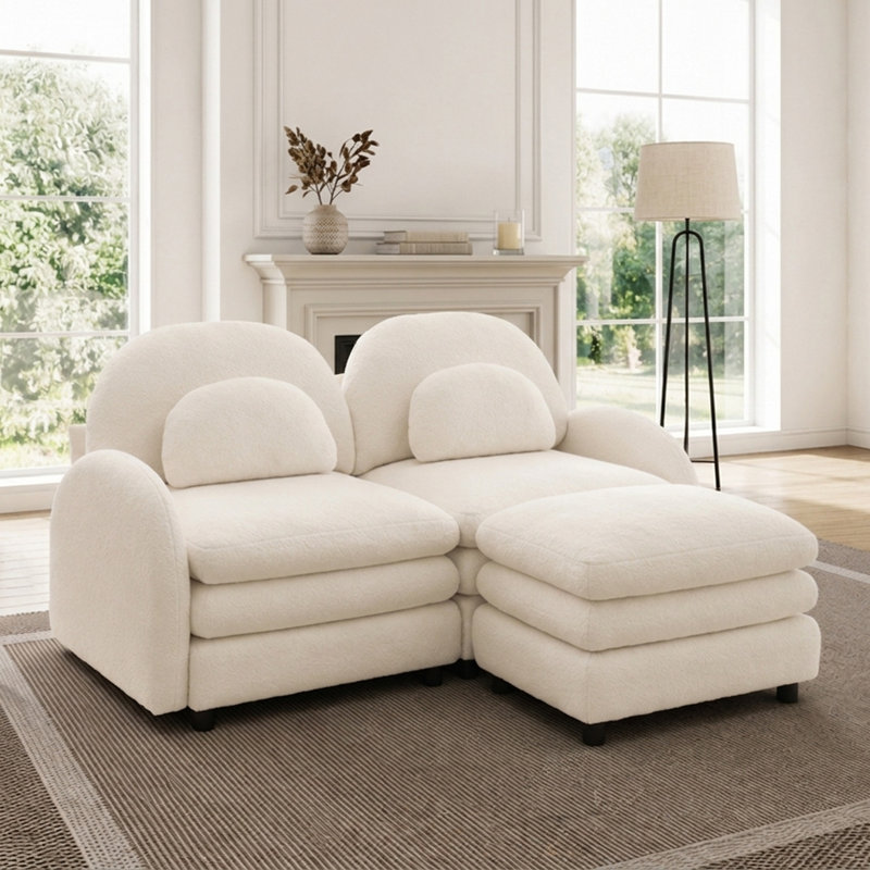 Canapé modulaire 69 "en forme de nuage avec repose-pieds mobile et tissu Teddy, Peluche beige