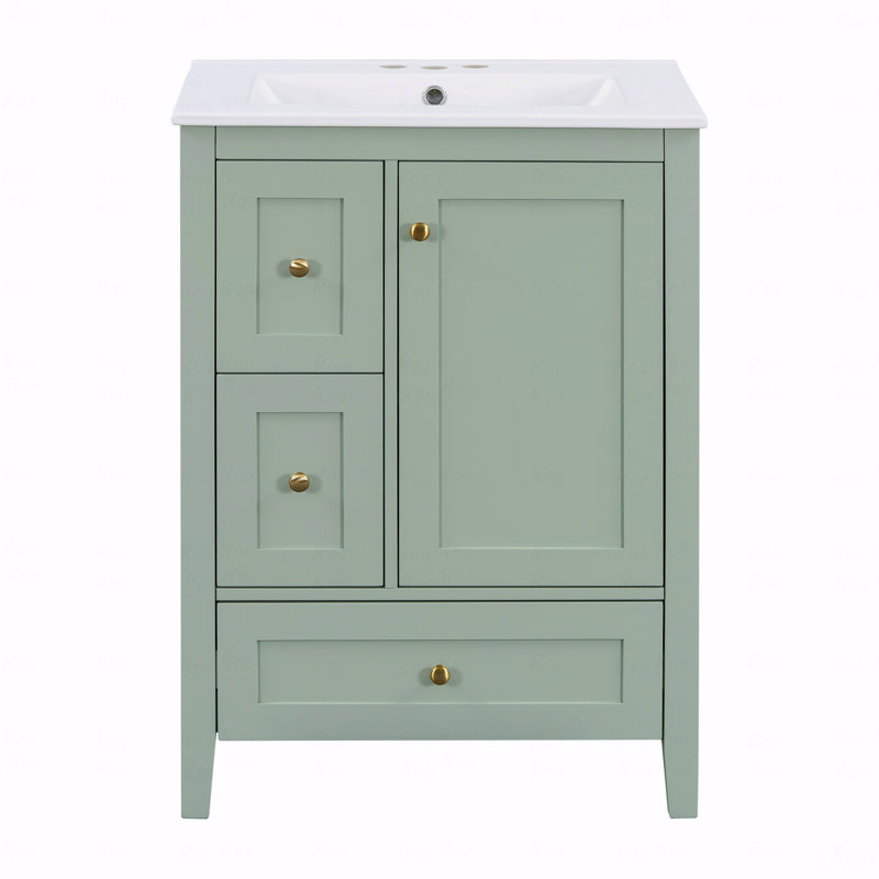 Meuble-lavabo 24 po avec rangement, tablette réglable, panneau de fibres à densité moyenne et bois d'hévéa, séparateurs amovibles