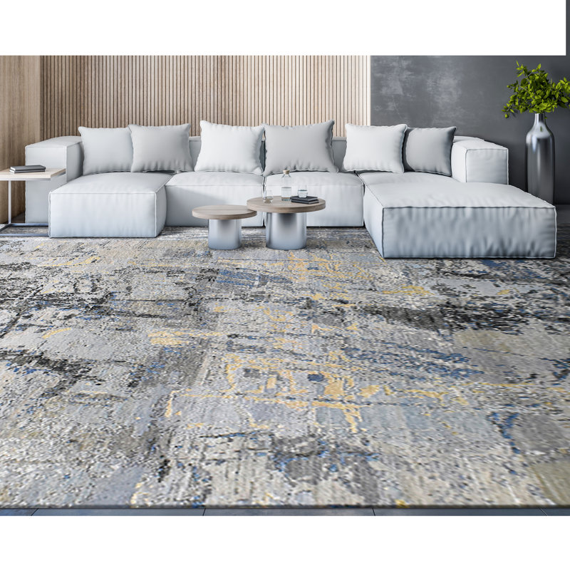 Handmade Silk and Wool Abstract Area Rug, Rectangle 8' x 10'