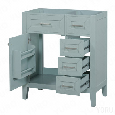 Meuble-lavabo de 30 po sans lavabo, base d'armoire seulement, armoire de salle de bain avec tiroirs, structure solide et panneau en bois aggloméré, vert