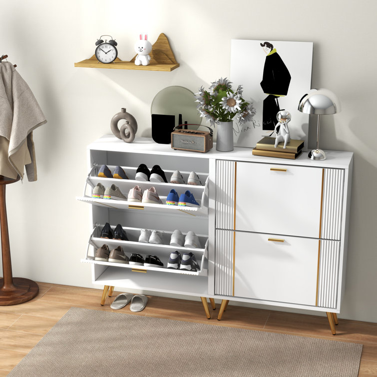 Everly Quinn Entryway Shoe Storage Cabinet with 3 Flip Drawers