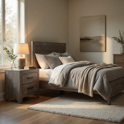 Full Size Bedroom Set, Gray Finish, 2-Piece Set With Bed And Nightstand