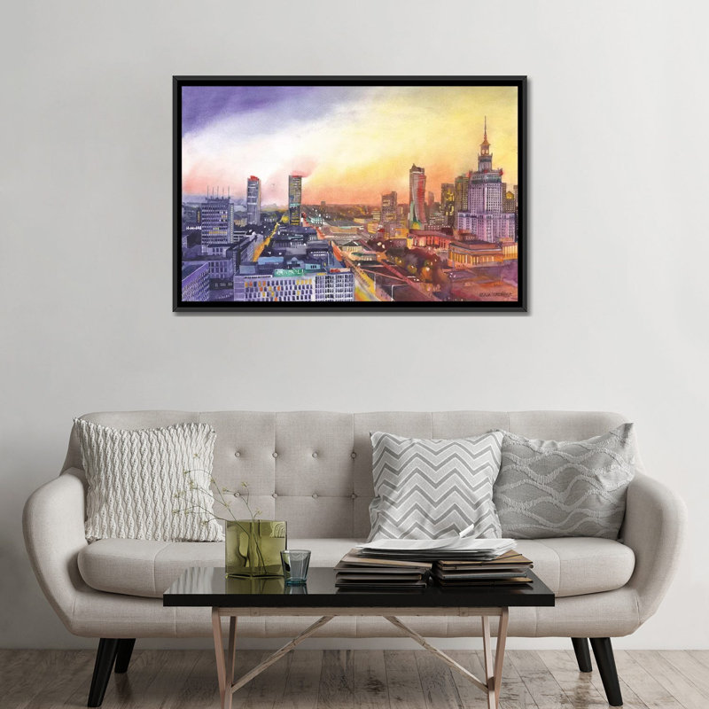«Sunset In Wars» par Maja Wronska, impression sur toile, H 32 po x l 48 po x P 1,5 po, Toile avec cadre noir, Pas de tapis