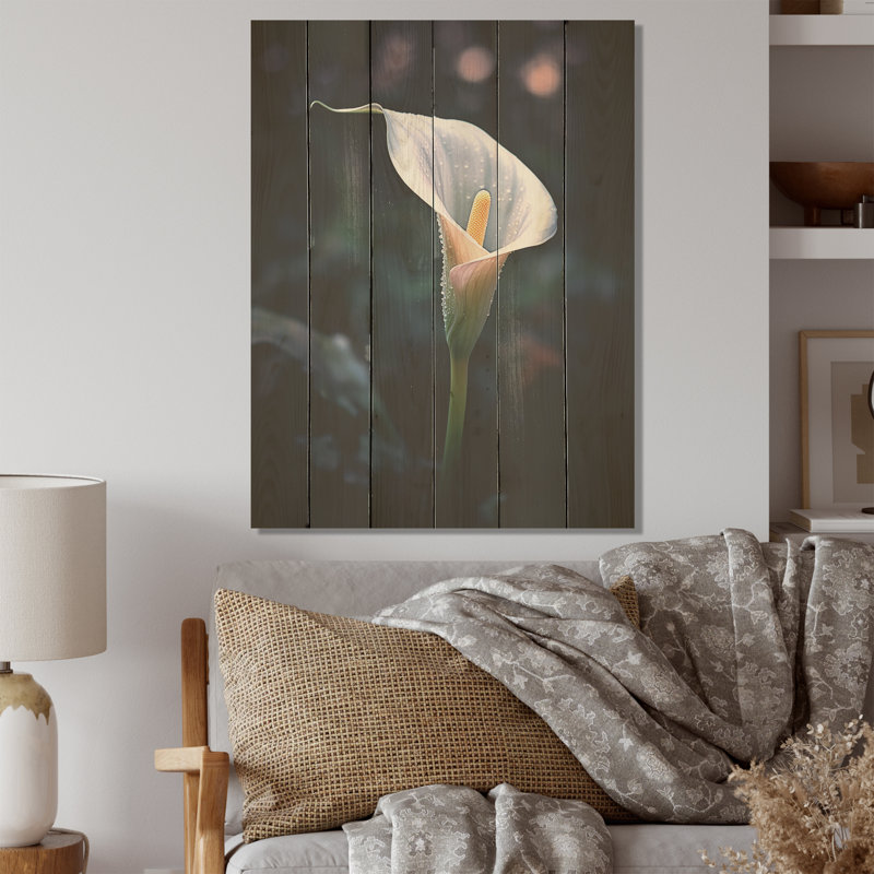 Calla Lily au clair de lune magique - lys, art mural sur bois de pin naturel, H 20 po x l 10 po