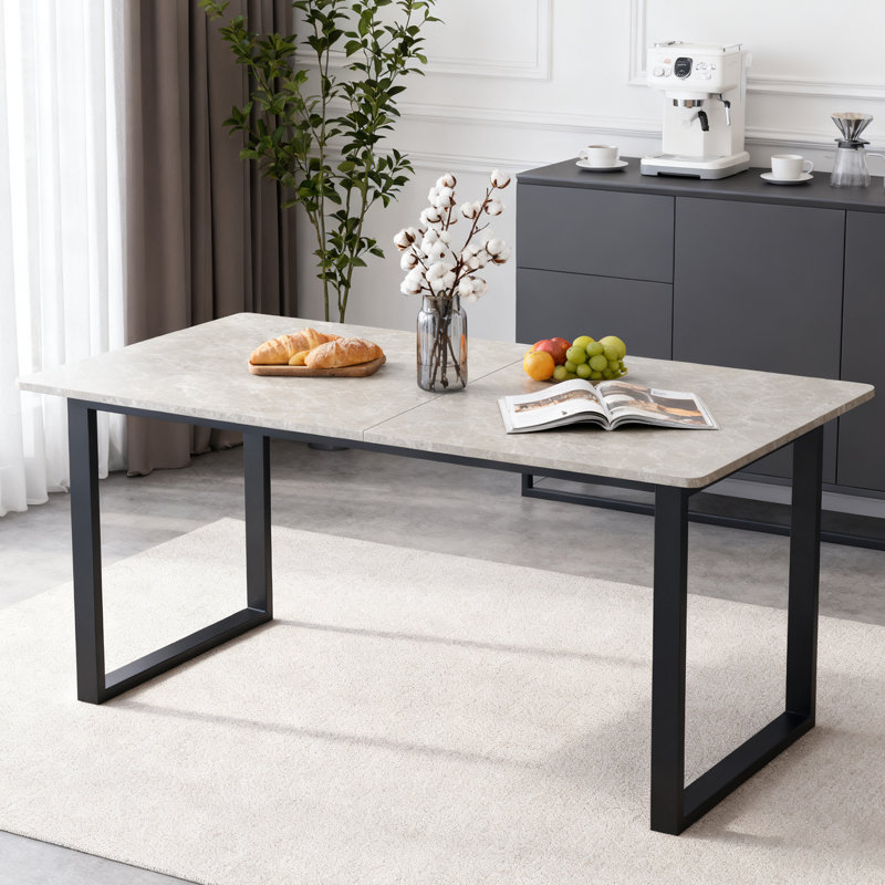 150cm Elegant U-Shape Pedestals Light Grey Dining Table, Warm Grey