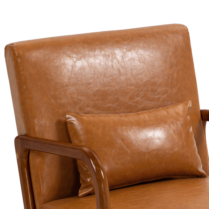 Jyrin 64.5Cm Wide Armchair, Dark Brown Wood, Chanton Light Brown Faux Leather
