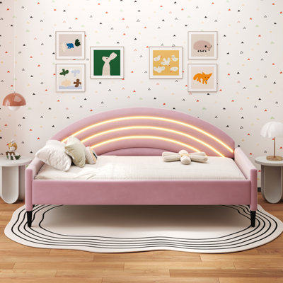 Upholstered Daybed With LED, Pink