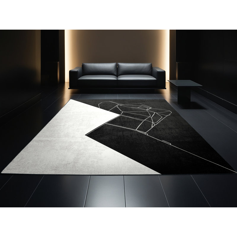 Tapis géométrique noir lavable à la machine Buckland, 8 x 10