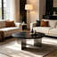 Table basse en chêne noir et panneau de fibres à densité moyenne pour les salons modernes avec plateau rond d'aspect bois et structure en acier