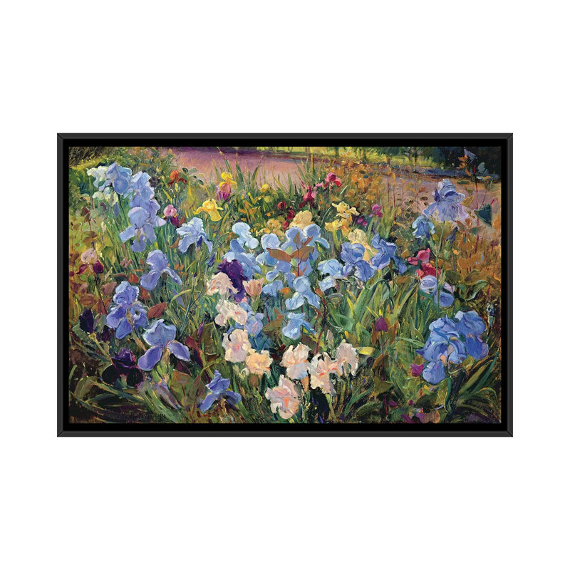 «The Iris Bed», reproduction sur toile, H 18 po x l 26 po x P 1,5 po, Toile encadrée noire, Pas de tapis