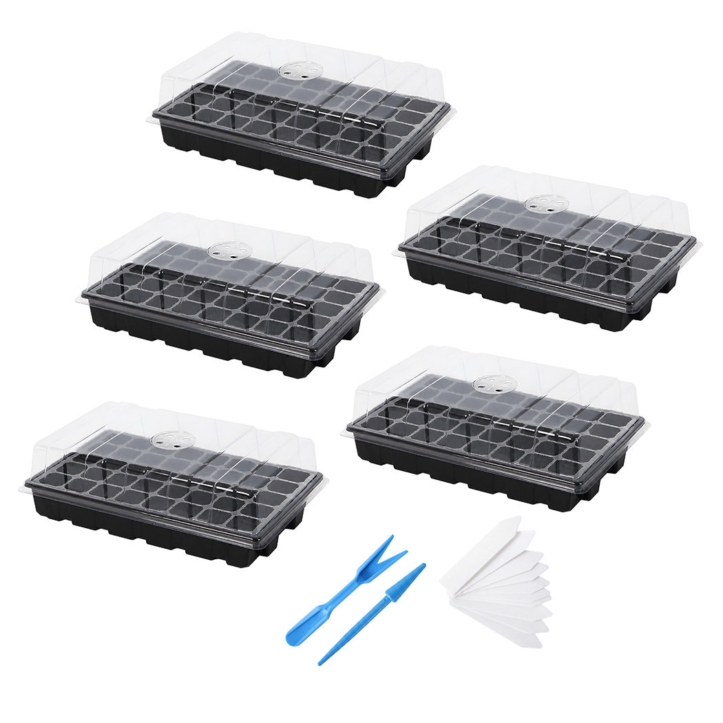 TOQUE Seed Trays 5Pc Clear View With Lids 40 Cell Propagators For Plants Green