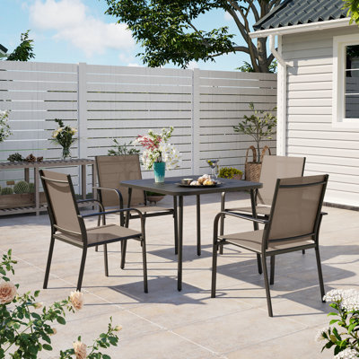 4 - Person Metal Patio Dining Set with 1 Square Table and 4 Arm Chairs