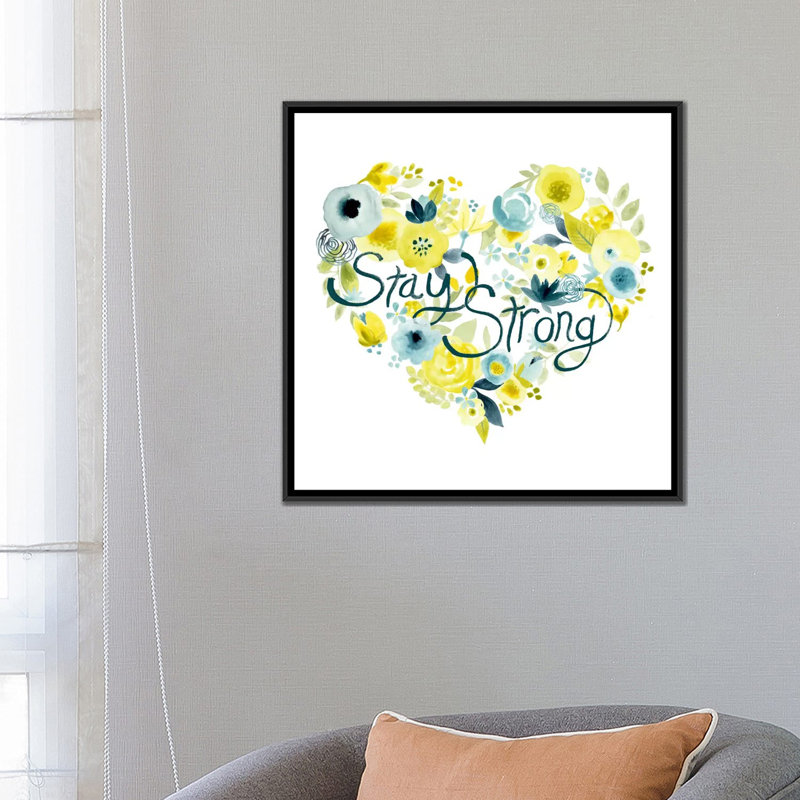 « heartfelt floral i », impression sur toile, H 18 po x l 18 po x P 1,5 po, Toile avec cadre flottant noir, Pas de tapis