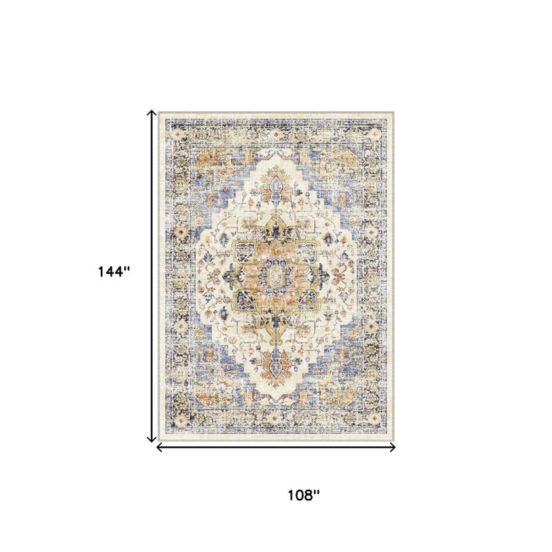 Tapis lavable en médaillon ivoire et orange 9 pi x 12 pi