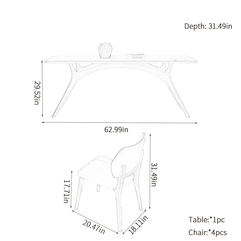 Family rock plate dining table sets, 29.52"H x 62.99"L x 31.49"W