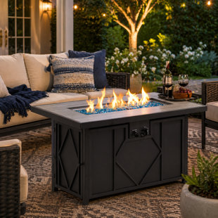 Table de foyer d'extérieur au propane en acier avec couvercle H 24,43 po x l 42 po 