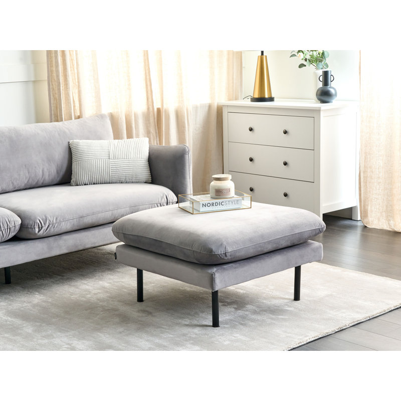 Aaleigha 70cm Wide Square Footstool Ottoman, Vinterbro Grey Velvet