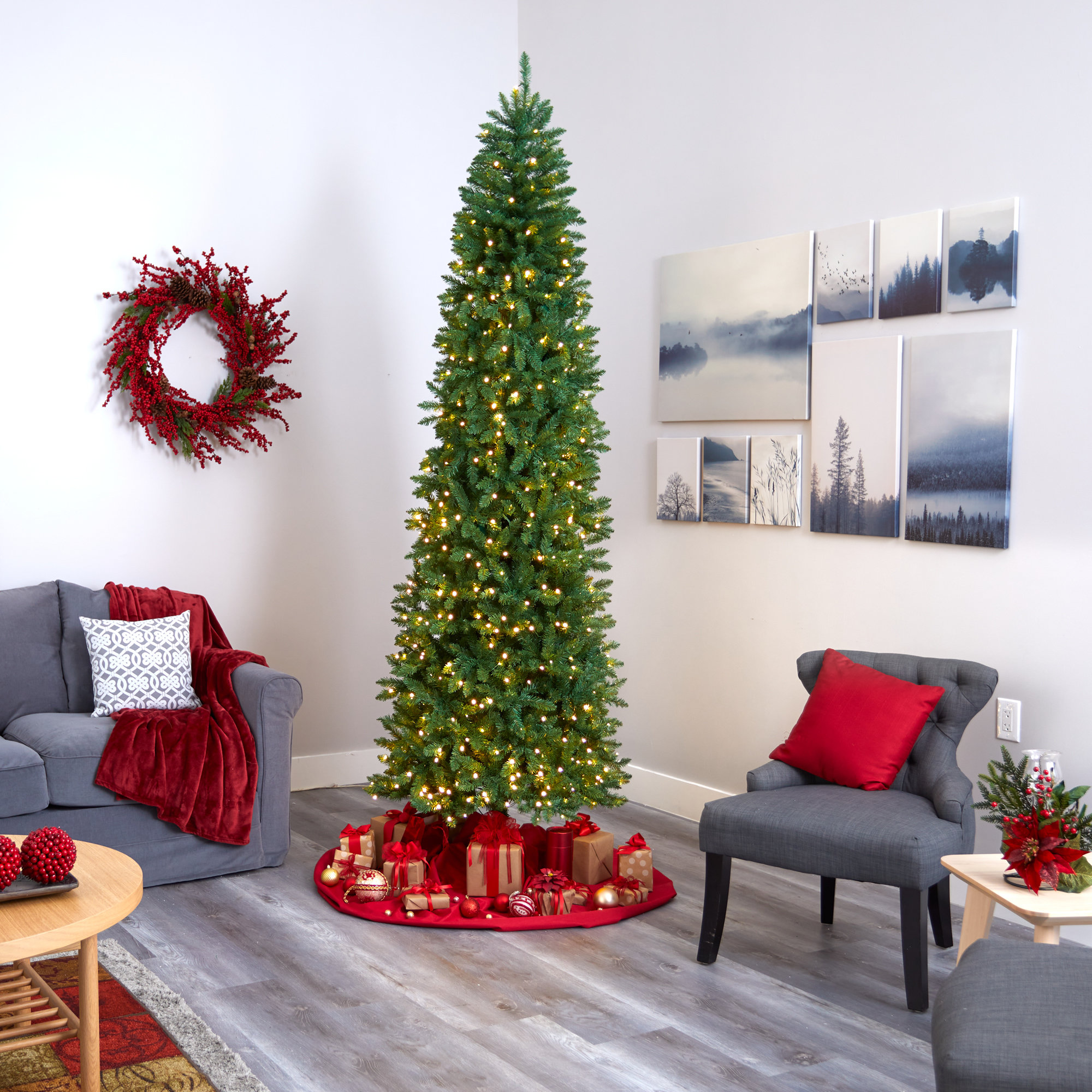 Lighted Artificial Pine Christmas Tree, 9' H