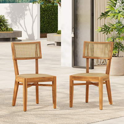 Eastmane Acacia Wood Dining Chairs With Armrests & Cushions