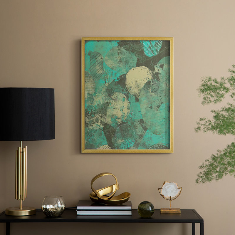 Minty Green Orbs II Framed Print - Solid Wood, 15" H x 12" W, Gold