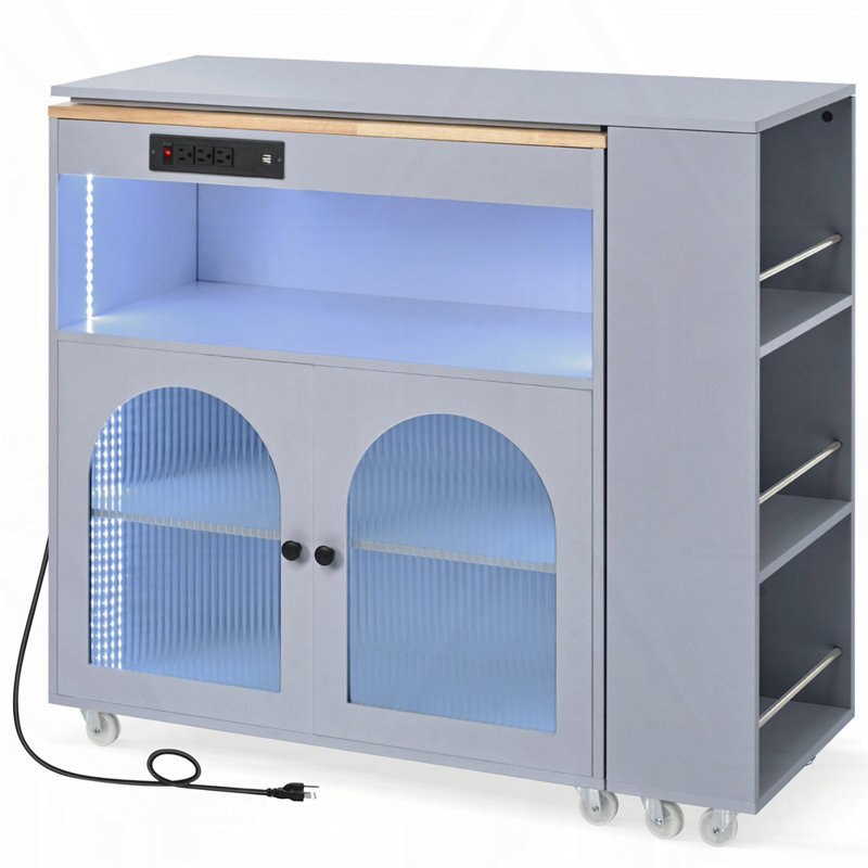 Îlot de cuisine roulant avec table allongée, Bleu/gris