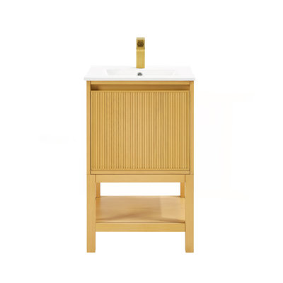 20 Inch Solid Wood Pre-Assembly Bathroom Vanity With Adjustable Shelf --Ash Wood