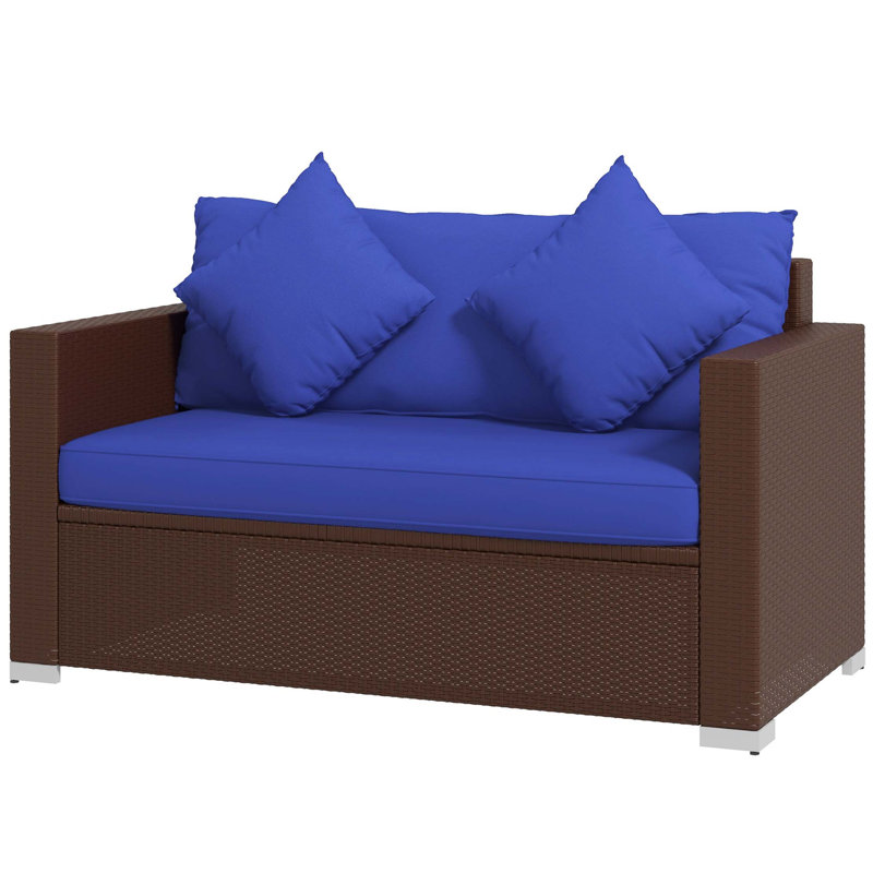 Outsunny Patio Wicker Loveseat with Cushions, 2-Seat Outdoor PE Rattan Couch Sofa with Throw Pillows