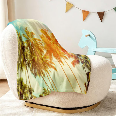 Jeté en molleton transparent ultra doux en flanelle, imprimé côte simple Palm Trees