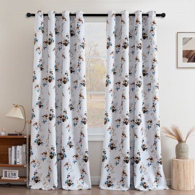 Four Seasonal Floral Curtains Printed Pattern Room Darkening Curtains for Bedroom Grommet Window Treatment Curtains, 2 Panels